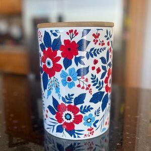 Floral Ceramic Canister with Air Tight Wooden Lid